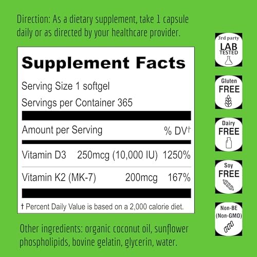 Suplemento de Vitamina D3 y K2 Liposomal UpNourish 10000 UI D3 y 200 mcg K2 MK-7 - 365 Mini Softgels Fáciles de Tragar - imagen 2