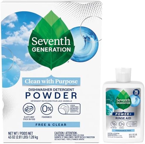 Detergente en Polvo para Lavavajillas Seventh Generation + Enjuague, Libre de Fragancias, Biodegradable y a Base de Plantas, Seguro para Fosas - imagen 1