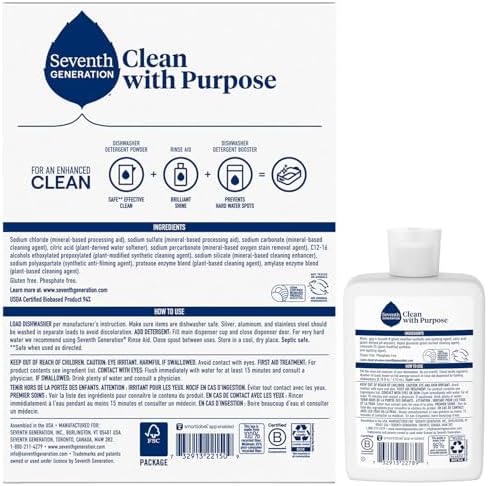 Detergente en Polvo para Lavavajillas Seventh Generation + Enjuague, Libre de Fragancias, Biodegradable y a Base de Plantas, Seguro para Fosas - imagen 2