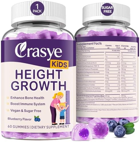Gomitas Crasye para Crecimiento en Niños y Adolescentes - Calcio, Vitamina D3 + K2, Zinc, Magnesio, L-Arginina - Multivitamínicos para Huesos y - imagen 1