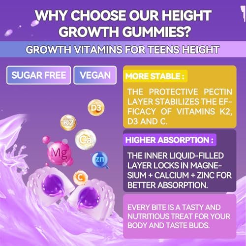 Gomitas Crasye para Crecimiento en Niños y Adolescentes - Calcio, Vitamina D3 + K2, Zinc, Magnesio, L-Arginina - Multivitamínicos para Huesos y - imagen 6