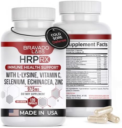 Cápsulas de L-Lisina 250mg de Bravado Labs – Apoyo Inmunológico y para Herpes Labial – Veganas, No Transgénicas, Sin Alérgenos, Probadas por - imagen 1