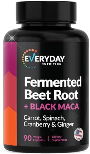 Cápsulas Orgánicas de Remolacha Fermentada y Maca Negra EVERYDAY NUTRITION con Zanahoria, Espinaca, Arándano y Jengibre | Superalimento para Energía - imagen 1