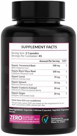 Cápsulas Orgánicas de Remolacha Fermentada y Maca Negra EVERYDAY NUTRITION con Zanahoria, Espinaca, Arándano y Jengibre | Superalimento para Energía - imagen 2