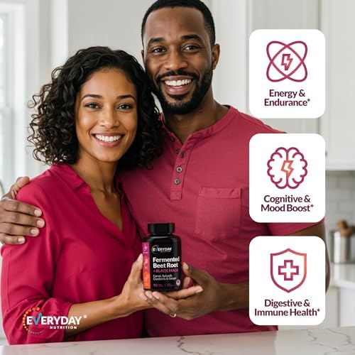 Cápsulas Orgánicas de Remolacha Fermentada y Maca Negra EVERYDAY NUTRITION con Zanahoria, Espinaca, Arándano y Jengibre | Superalimento para Energía - imagen 5