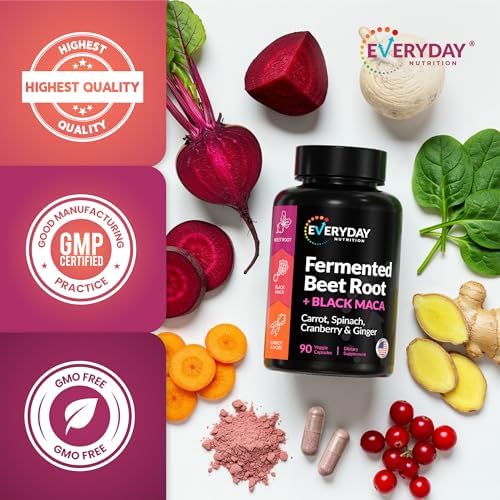 Cápsulas Orgánicas de Remolacha Fermentada y Maca Negra EVERYDAY NUTRITION con Zanahoria, Espinaca, Arándano y Jengibre | Superalimento para Energía - imagen 7
