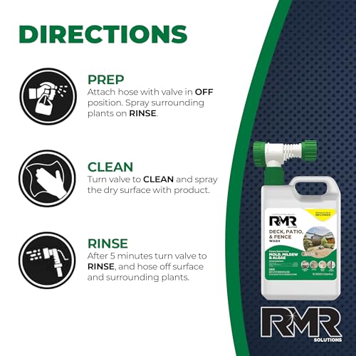 Limpiador RMR para Decks, Patios y Cercas - Removedor de Manchas Comercial para Moho, Mildiu y Algas, Botella de 64 Onzas con Adaptador para Manguera - imagen 7