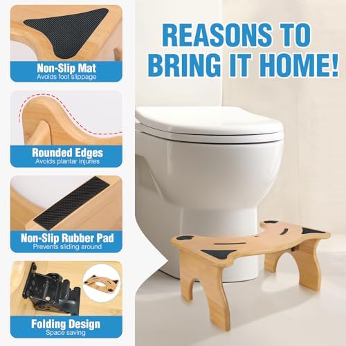 Taburete de Bambú JLKCTHH para Baño, Escalón Plegable de 7 Pulgadas con Almohadillas Antideslizantes - imagen 5