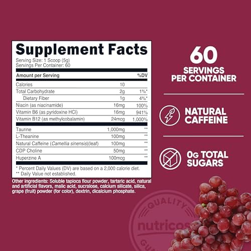 Nutricost Polvo de Bebida Energética (Uva) (60 Porciones) - Suplemento Pre Entreno con Sabores Naturales - Sin OGM, Sin Gluten - imagen 2