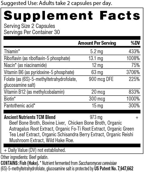 Suplemento de Complejo de Vitamina B Ancient Nutrition, 8 Vitaminas B Balanceadas, Apoya Niveles de Energía Saludables, Hierbas Adaptogénicas, - imagen 2