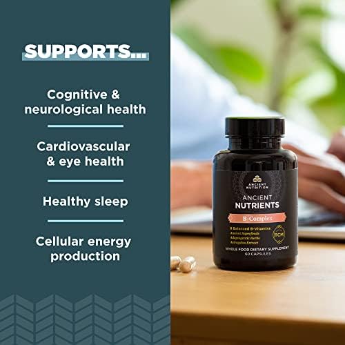 Suplemento de Complejo de Vitamina B Ancient Nutrition, 8 Vitaminas B Balanceadas, Apoya Niveles de Energía Saludables, Hierbas Adaptogénicas, - imagen 3