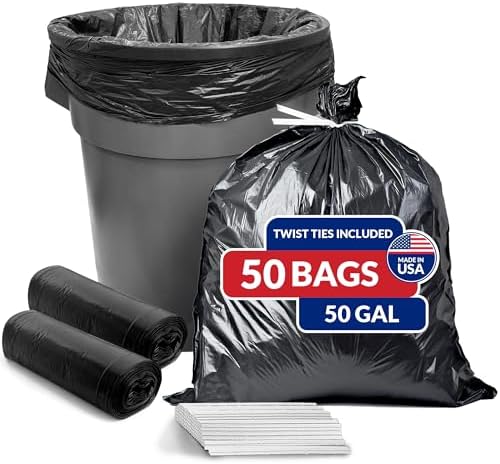 Bolsas de Basura Reli de 50 Galones (50 Piezas) | Negras | Con Cierres de Torniquete | Extra Resistentes, Impermeables y de Uso Rudo | Ideales para - imagen 1