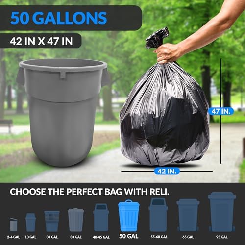 Bolsas de Basura Reli de 50 Galones (50 Piezas) | Negras | Con Cierres de Torniquete | Extra Resistentes, Impermeables y de Uso Rudo | Ideales para - imagen 2