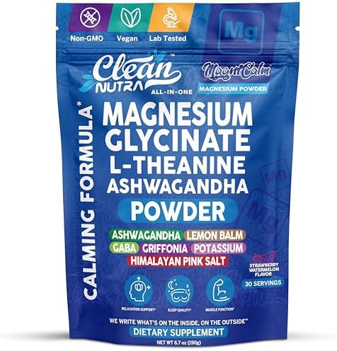 Suplemento en Polvo de Glicinato de Magnesio + L Teanina, Ashwagandha, Glicina, Apigenina, Melisa, GABA, 5HTP, Sal Rosa, Potasio, L Triptófano, - imagen 1