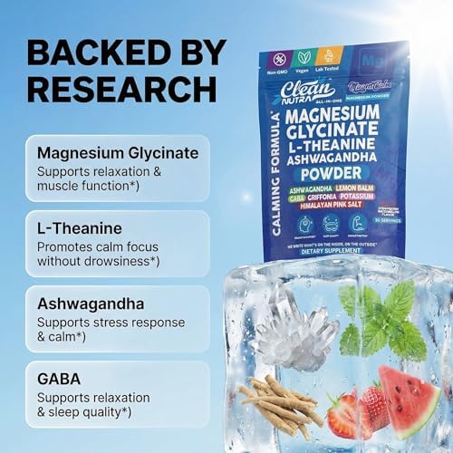 Suplemento en Polvo de Glicinato de Magnesio + L Teanina, Ashwagandha, Glicina, Apigenina, Melisa, GABA, 5HTP, Sal Rosa, Potasio, L Triptófano, - imagen 3