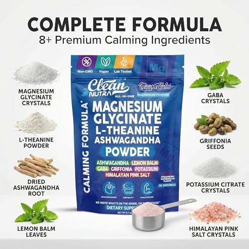 Suplemento en Polvo de Glicinato de Magnesio + L Teanina, Ashwagandha, Glicina, Apigenina, Melisa, GABA, 5HTP, Sal Rosa, Potasio, L Triptófano, - imagen 4