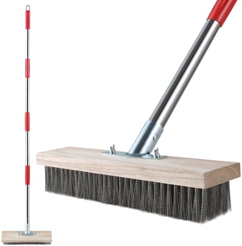 Escoba de Alambre Mitclear de Uso Pesado con Mango Telescópico (57 PULG), Cepillo de Cerda Metálica para Quitar Maleza y Musgo, Ideal para Patio, - imagen 1