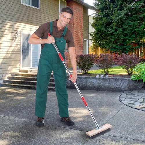 Escoba de Alambre Mitclear de Uso Pesado con Mango Telescópico (57 PULG), Cepillo de Cerda Metálica para Quitar Maleza y Musgo, Ideal para Patio, - imagen 2