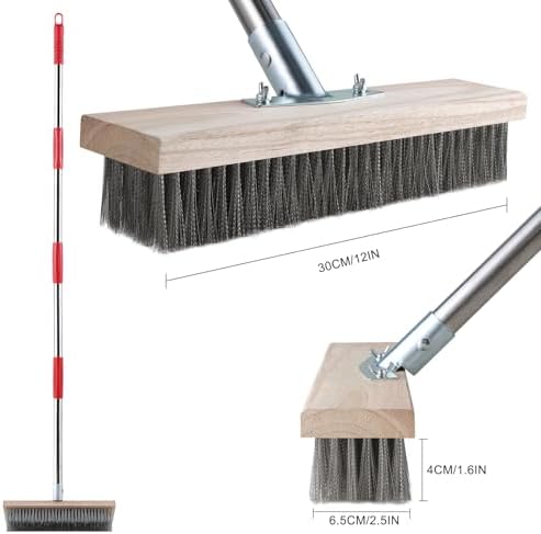 Escoba de Alambre Mitclear de Uso Pesado con Mango Telescópico (57 PULG), Cepillo de Cerda Metálica para Quitar Maleza y Musgo, Ideal para Patio, - imagen 4