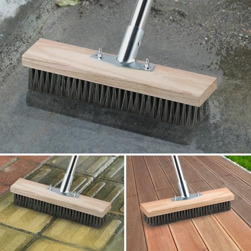 Escoba de Alambre Mitclear de Uso Pesado con Mango Telescópico (57 PULG), Cepillo de Cerda Metálica para Quitar Maleza y Musgo, Ideal para Patio, - imagen 6