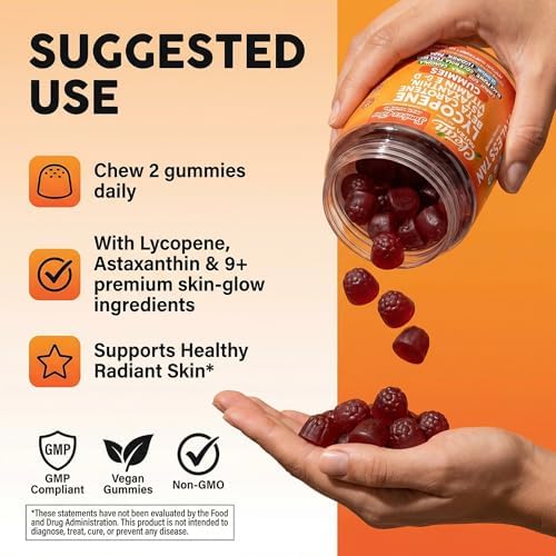 Gomitas Bronceadoras Sunless Glow con Licopeno, Beta Caroteno, Astaxantina, Vitaminas C, D, E, Semilla de Lino y Amla, 60 piezas, Sabor Fresa-Banana - imagen 6