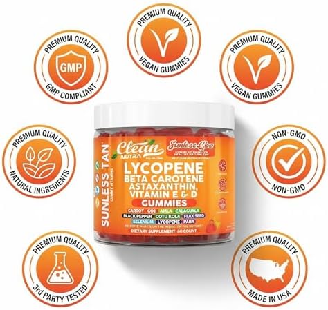 Gomitas Bronceadoras Sunless Glow con Licopeno, Beta Caroteno, Astaxantina, Vitaminas C, D, E, Semilla de Lino y Amla, 60 piezas, Sabor Fresa-Banana - imagen 8