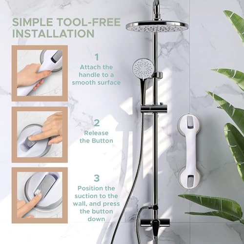 Barras de Agarre para Bañeras y Duchas, Juego de 2 Manijas de 12 Pulgadas para Asistencia a Personas Mayores, Succión Removible, Seguridad en Baño - imagen 3