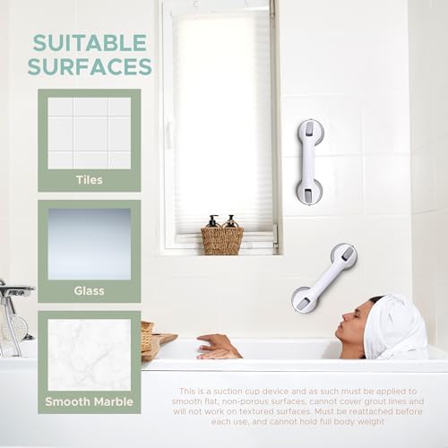 Barras de Agarre para Bañeras y Duchas, Juego de 2 Manijas de 12 Pulgadas para Asistencia a Personas Mayores, Succión Removible, Seguridad en Baño - imagen 6