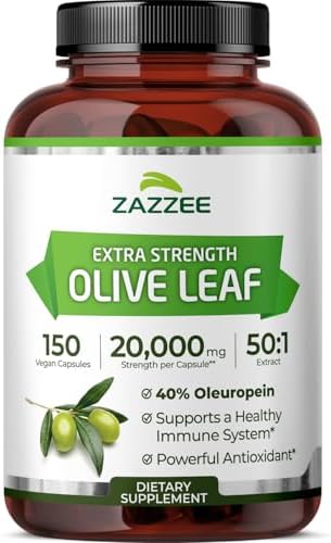 Zazzee Extracto de Hoja de Olivo Extra Fuerte 50:1, 40% Oleuropeína, 150 Cápsulas Veganas, Suministro para 5 Meses, Antioxidante Potente y Apoyo - imagen 1