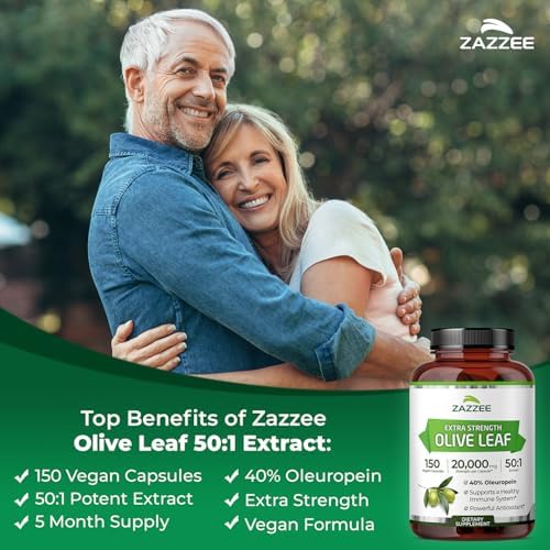 Zazzee Extracto de Hoja de Olivo Extra Fuerte 50:1, 40% Oleuropeína, 150 Cápsulas Veganas, Suministro para 5 Meses, Antioxidante Potente y Apoyo - imagen 3