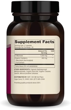 Suplemento de Salud del Tracto Urinario Dr. Mercola D-Mannose y Extracto de Arándano, 1,000 mg D-Mannose y 400 mg Arándano, 60 Cápsulas Sin OGM y Sin - imagen 2