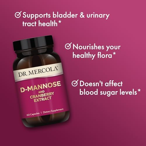 Suplemento de Salud del Tracto Urinario Dr. Mercola D-Mannose y Extracto de Arándano, 1,000 mg D-Mannose y 400 mg Arándano, 60 Cápsulas Sin OGM y Sin - imagen 4