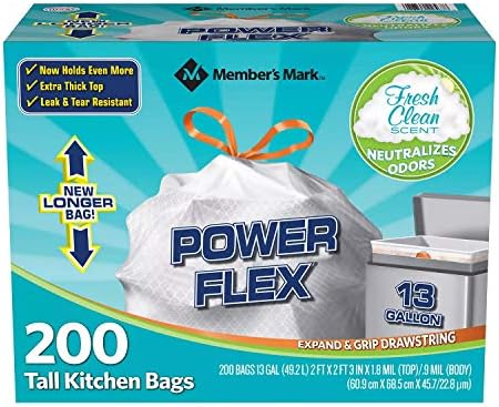 Bolsas de Basura con Cuerda Member's Mark Power Flex para Cocina Alta (13 Galones, 2 Rollos de 100, Total 200) - imagen 1