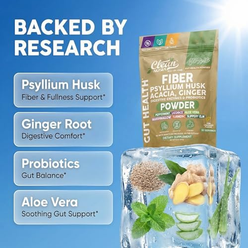 Suplemento de Fibra GutResto en Polvo de Psyllium con Probióticos, Enzimas Digestivas, Prebióticos y L-Glutamina, 30 Porciones - Clean Nutra - imagen 3