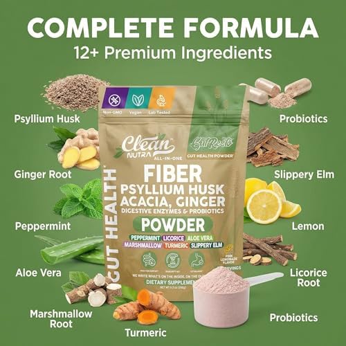 Suplemento de Fibra GutResto en Polvo de Psyllium con Probióticos, Enzimas Digestivas, Prebióticos y L-Glutamina, 30 Porciones - Clean Nutra - imagen 4