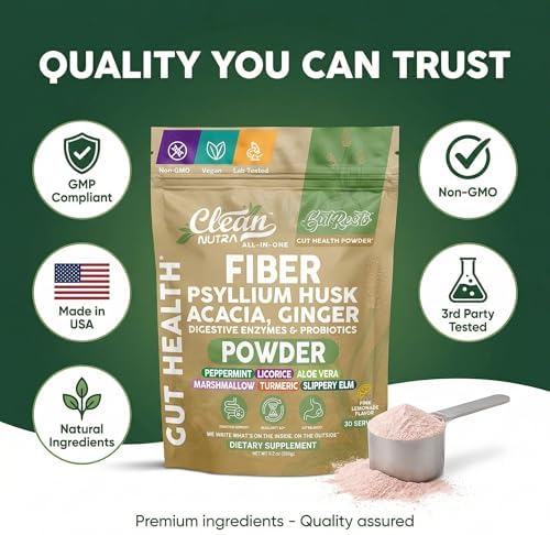 Suplemento de Fibra GutResto en Polvo de Psyllium con Probióticos, Enzimas Digestivas, Prebióticos y L-Glutamina, 30 Porciones - Clean Nutra - imagen 8
