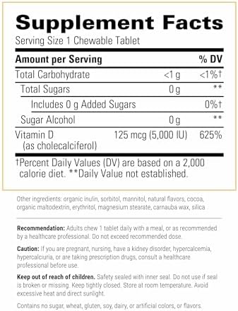 Integrative Therapeutics Vitamina D3 125 mcg - Suplemento para Huesos y Sistema Inmunológico - Libre de Gluten y Lácteos - Sabor Chocolate, 90 - imagen 2