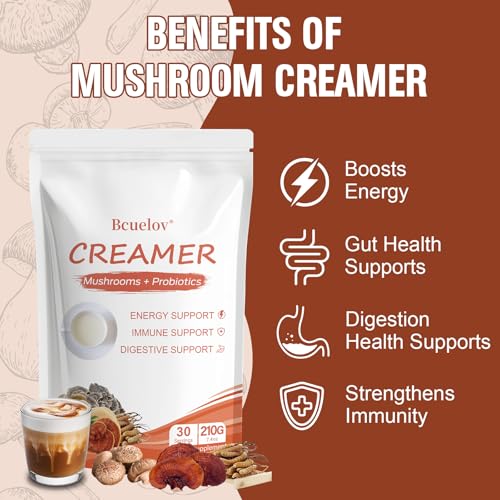 Crema de Café de Champiñones, Polvo Superfood con 6 Hongos Adaptógenos y Probióticos para Energía, Enfoque y Digestión - 30 Porciones - imagen 3