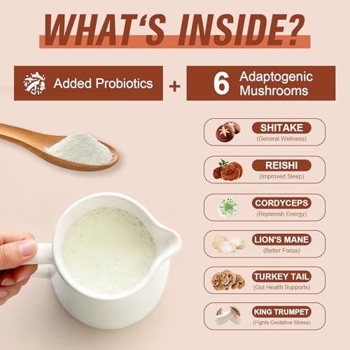 Crema de Café de Champiñones, Polvo Superfood con 6 Hongos Adaptógenos y Probióticos para Energía, Enfoque y Digestión - 30 Porciones - imagen 4