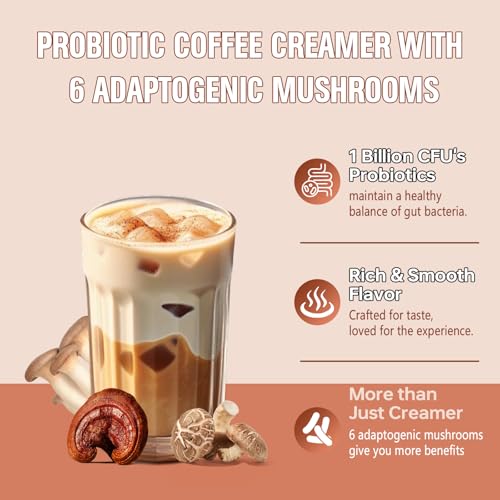 Crema de Café de Champiñones, Polvo Superfood con 6 Hongos Adaptógenos y Probióticos para Energía, Enfoque y Digestión - 30 Porciones - imagen 6