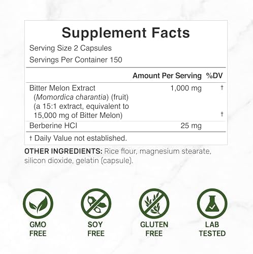 Suplemento de Melón Amargo con Berberina 15,000mg por Porción, 300 Cápsulas | Extracto de Fruta de Melón Amargo 15:1 y Berberina HCL | Pruebas de - imagen 2