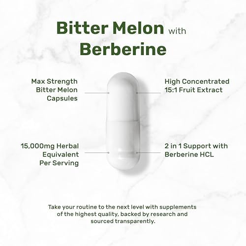 Suplemento de Melón Amargo con Berberina 15,000mg por Porción, 300 Cápsulas | Extracto de Fruta de Melón Amargo 15:1 y Berberina HCL | Pruebas de - imagen 3
