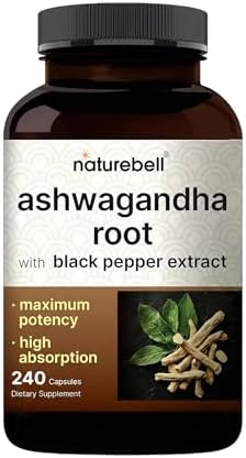 NatureBell Raíz de Ashwagandha con Extracto de Pimienta Negra - 240 Cápsulas - Adaptógeno de Alta Potencia para Calma, Relajación y Soporte - imagen 1