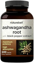 NatureBell Raíz de Ashwagandha con Extracto de Pimienta Negra - 240 Cápsulas - Adaptógeno de Alta Potencia para Calma, Relajación y Soporte - imagen 1