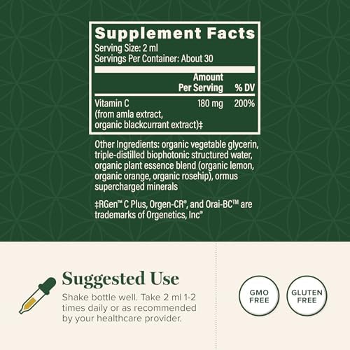 Gotas de Vitamina C Orgánica USDA Global Healing Center 180mg, Suplemento Antioxidante Líquido para el Sistema Inmunológico (2 Oz) - imagen 3