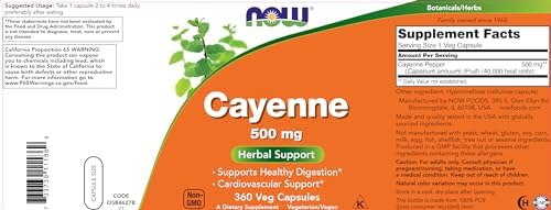 Now Cayenne (Capsicum annuum) 500 mg, 360 Cápsulas Veganas - imagen 4