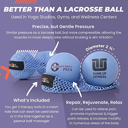 Tune Up Fitness – Par de Pelotas de Terapia PLUS en Tote | Pelotas de Masaje para Liberación Miofascial | Alivio de Dolor de Cuello, Espalda Baja, - imagen 3