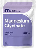 Suplemento de Magnesio Glicinato Micro Ingredients 800 mg, 240 Cápsulas Blandas | Magnesio Quelado con Aceite MCT | Sin OGM, Sin Gluten, Sin Soja - imagen 1