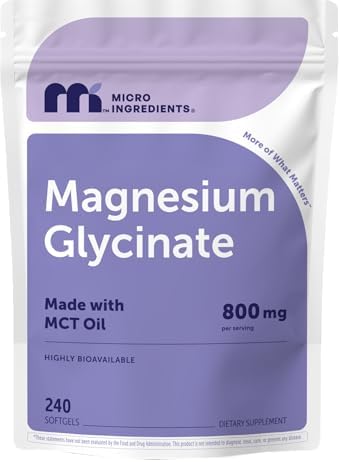 Suplemento de Magnesio Glicinato Micro Ingredients 800 mg, 240 Cápsulas Blandas | Magnesio Quelado con Aceite MCT | Sin OGM, Sin Gluten, Sin Soja - imagen 1