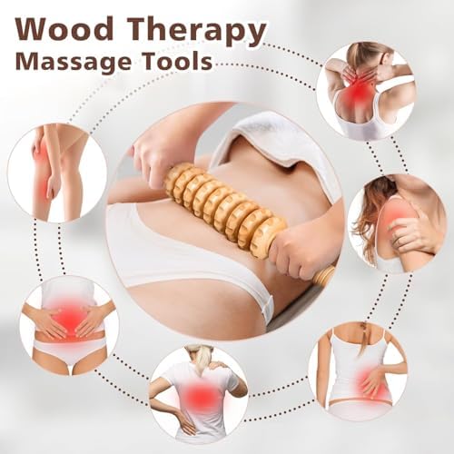 JUANWAN Kit de Maderoterapia 12 en 1 - Herramientas de Masaje de Madera para Drenaje Linfático y Alivio del Dolor Muscular, Esculpido Corporal y - imagen 3